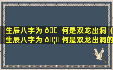 生辰八字为 🐠 何是双龙出洞（生辰八字为 🦅 何是双龙出洞的命运）